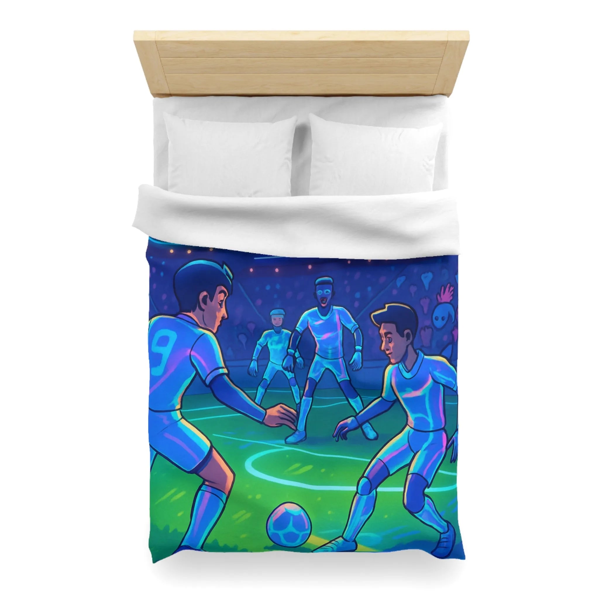 Housse de Couette de Football Futuriste avec Joueurs et Public dans un Stade Éclairé