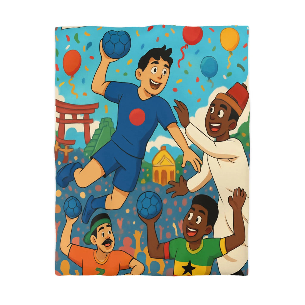 Housse de couette colorée célébrant la diversité multiculturelle avec ballons et drapeaux