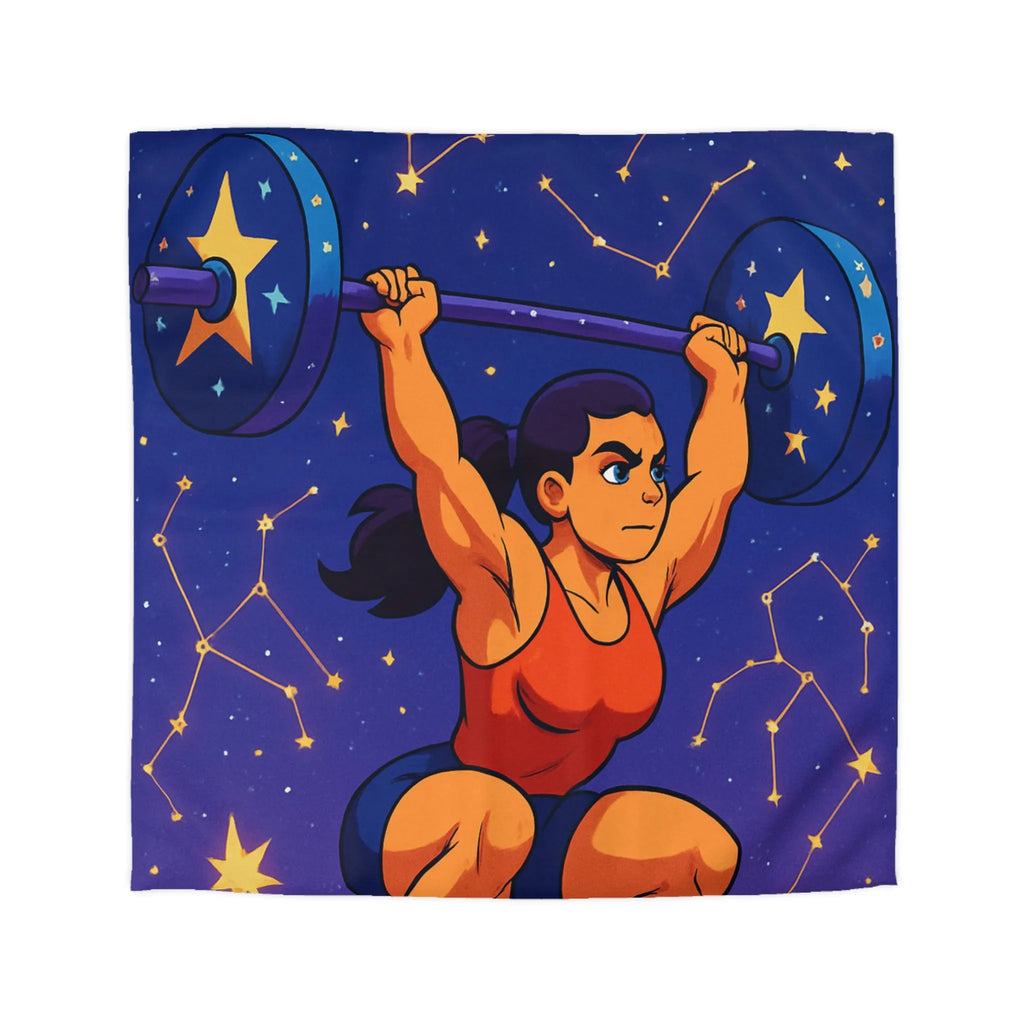 Housse de Couette Athlétique Femme Soulevant Poids Sous Ciel Étoilé et Constellations