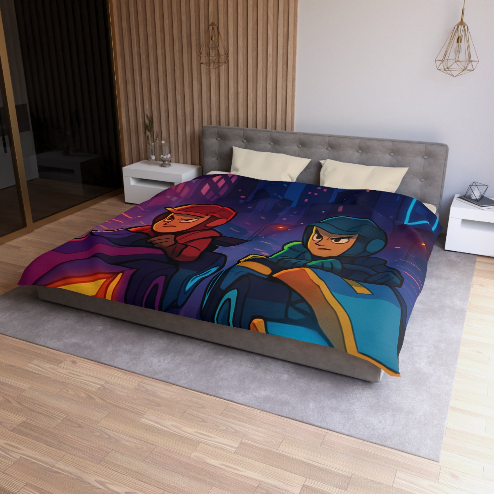 Housse de Couette Microfibre Motif Créatif Original Style Contemporain Chambre Élégante