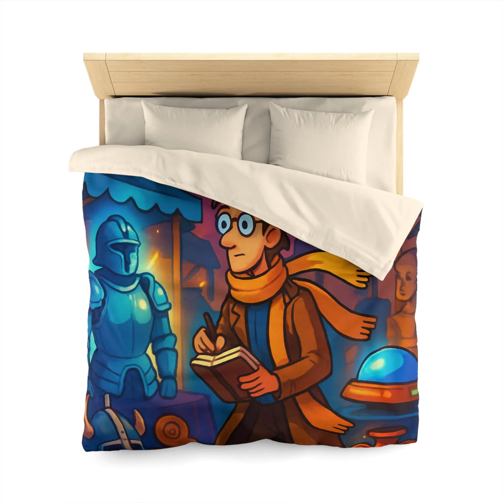 Housse de couette avec motif de marché nocturne mystérieux et horloges suspendues