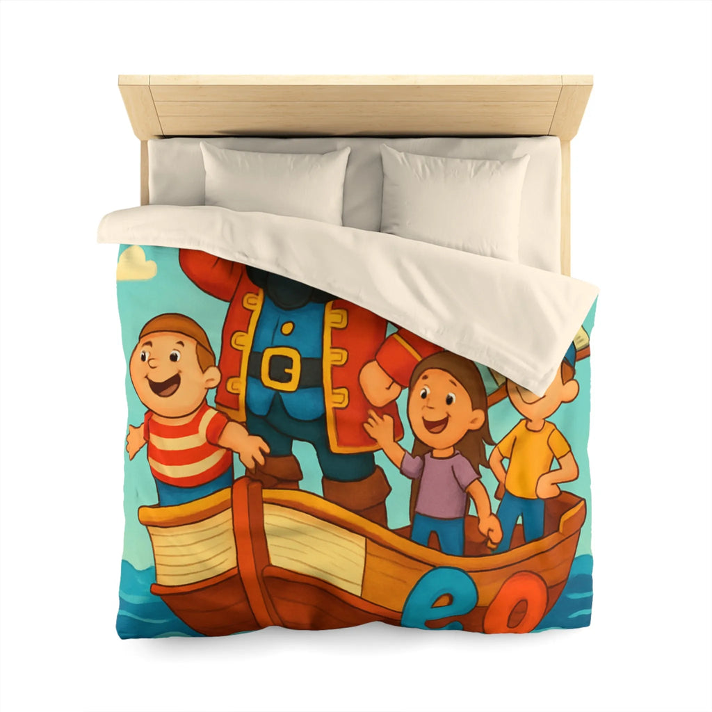 Housse de couette enfant pirate avec voyelles, perroquet et mer colorée