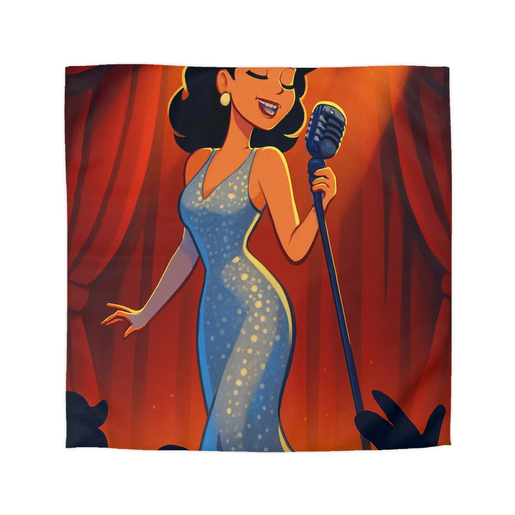 Housse de couette élégante avec chanteuse vintage et fond de scène glamour