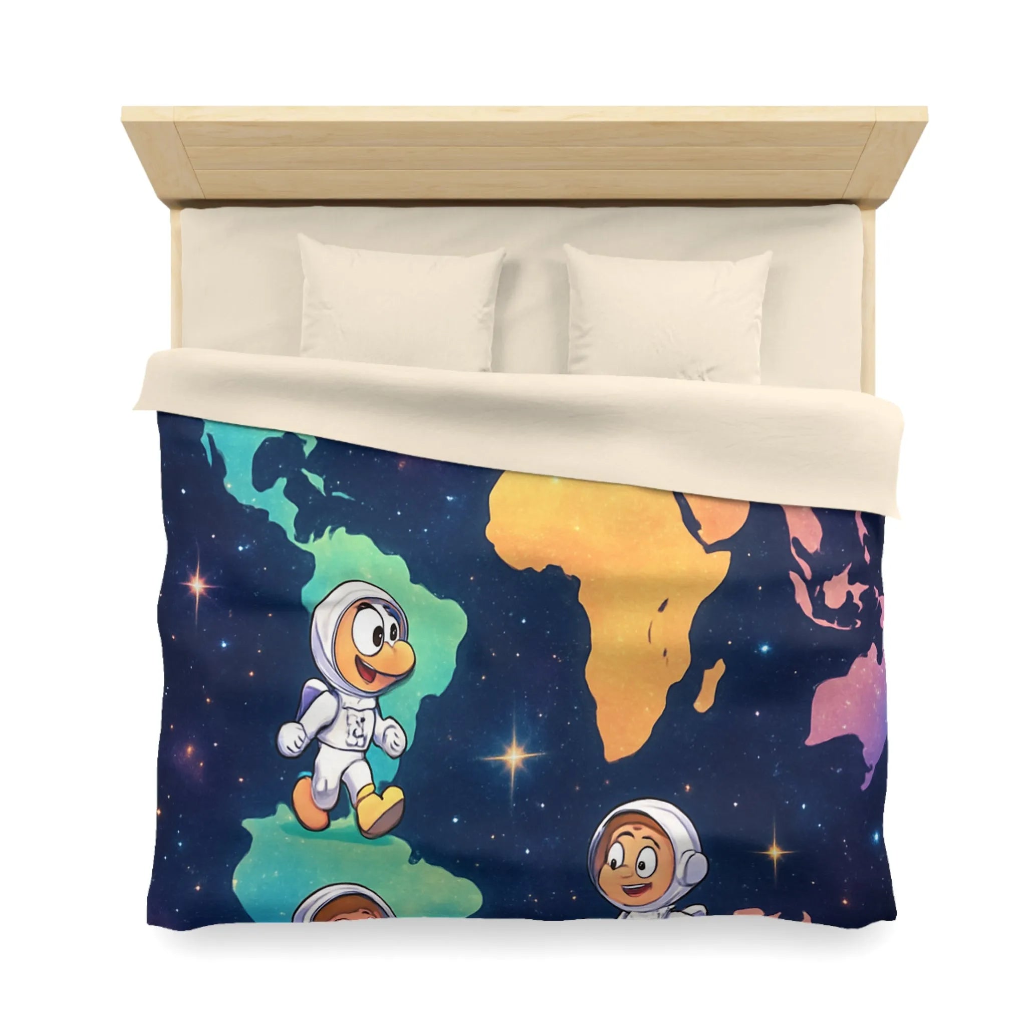 Housse de Couette Astronaute Enfantine Arc-en-Ciel Monde Spacieux Carte Terre Étoilée Cosmonautes Rêveurs