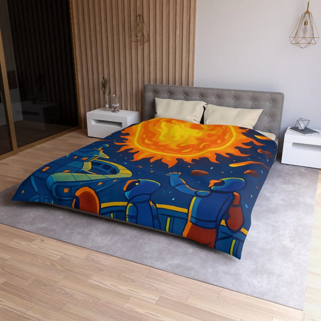 Housse de couette colorée avec scène spatiale vibrante pour chambre moderne et vive