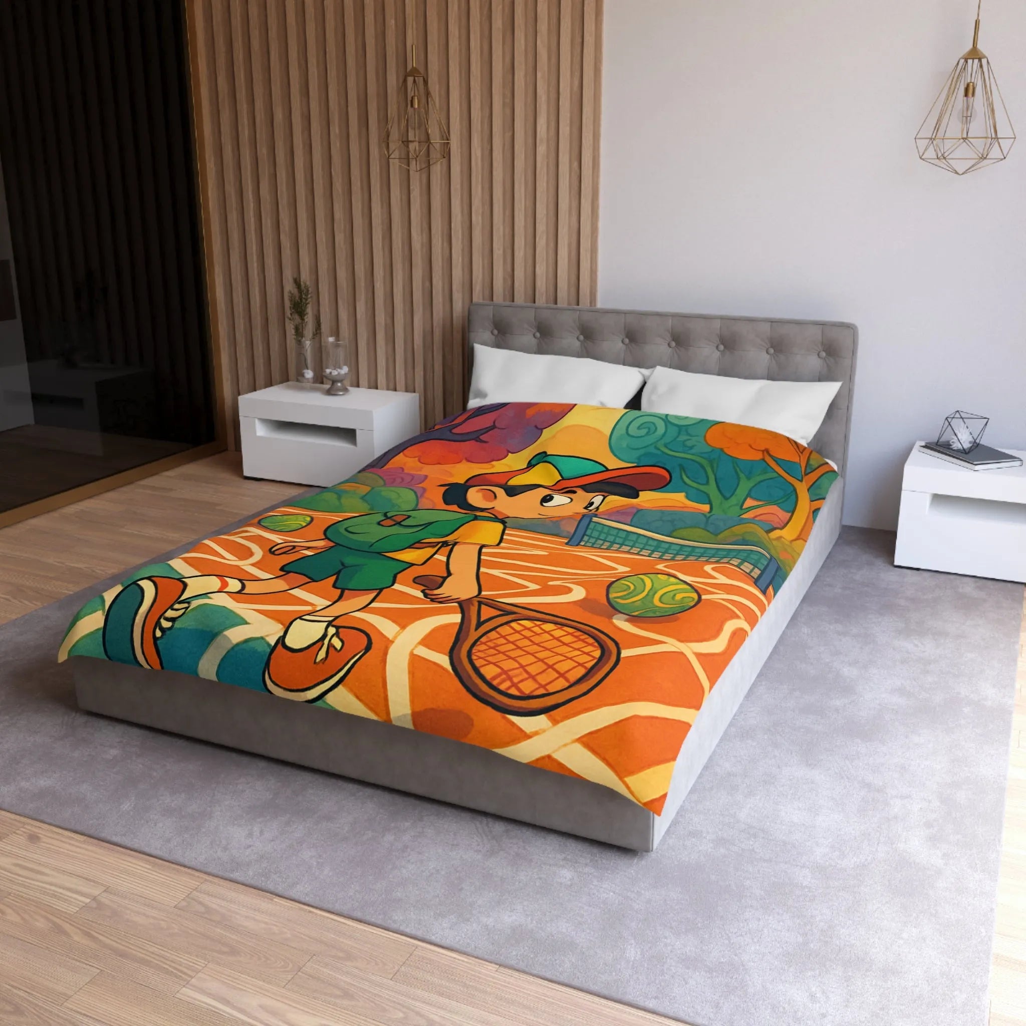 Housse de couette enfant avec motif joueur de tennis dans parc coloré joyeux