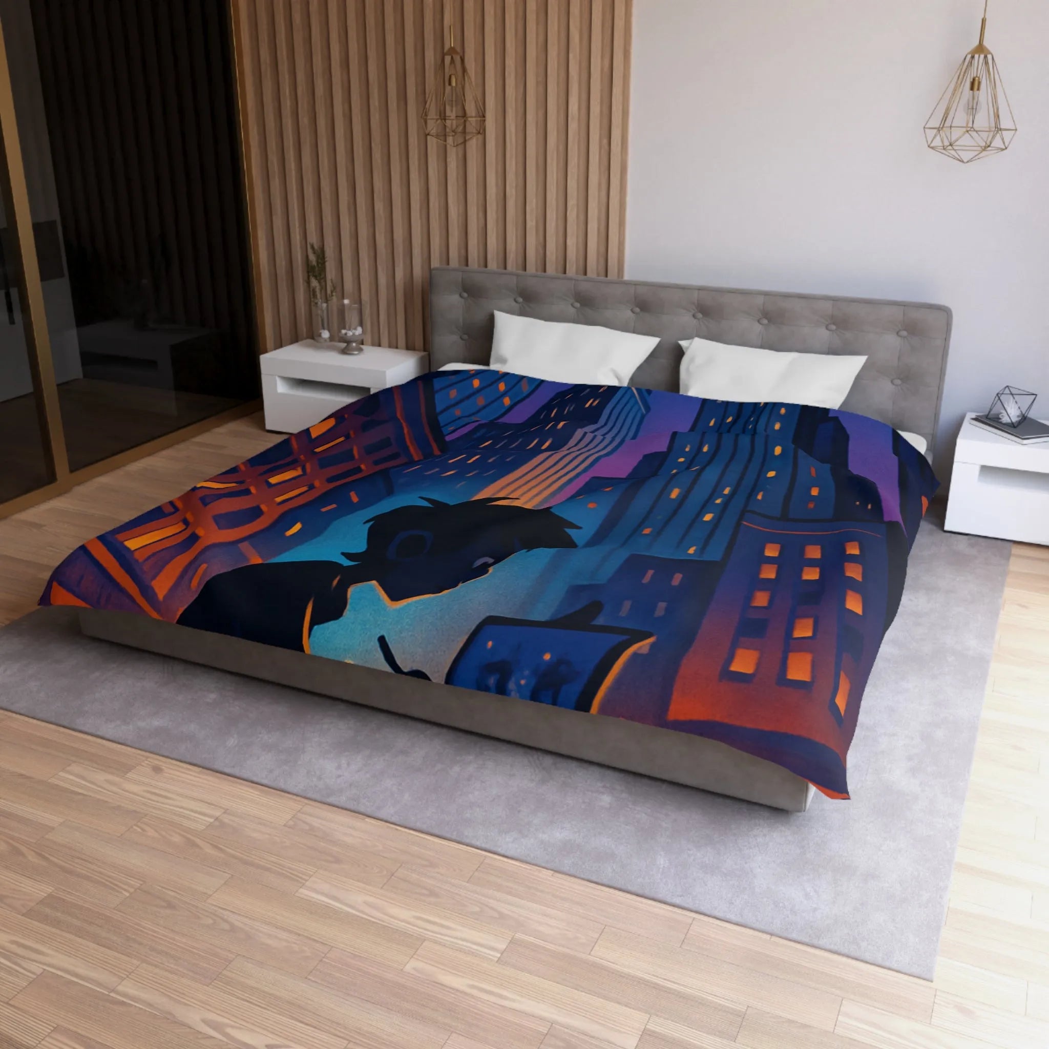 Housse de Couette Design Urbain Artiste Peintre Nuit Étoilée pour Chambre Moderne