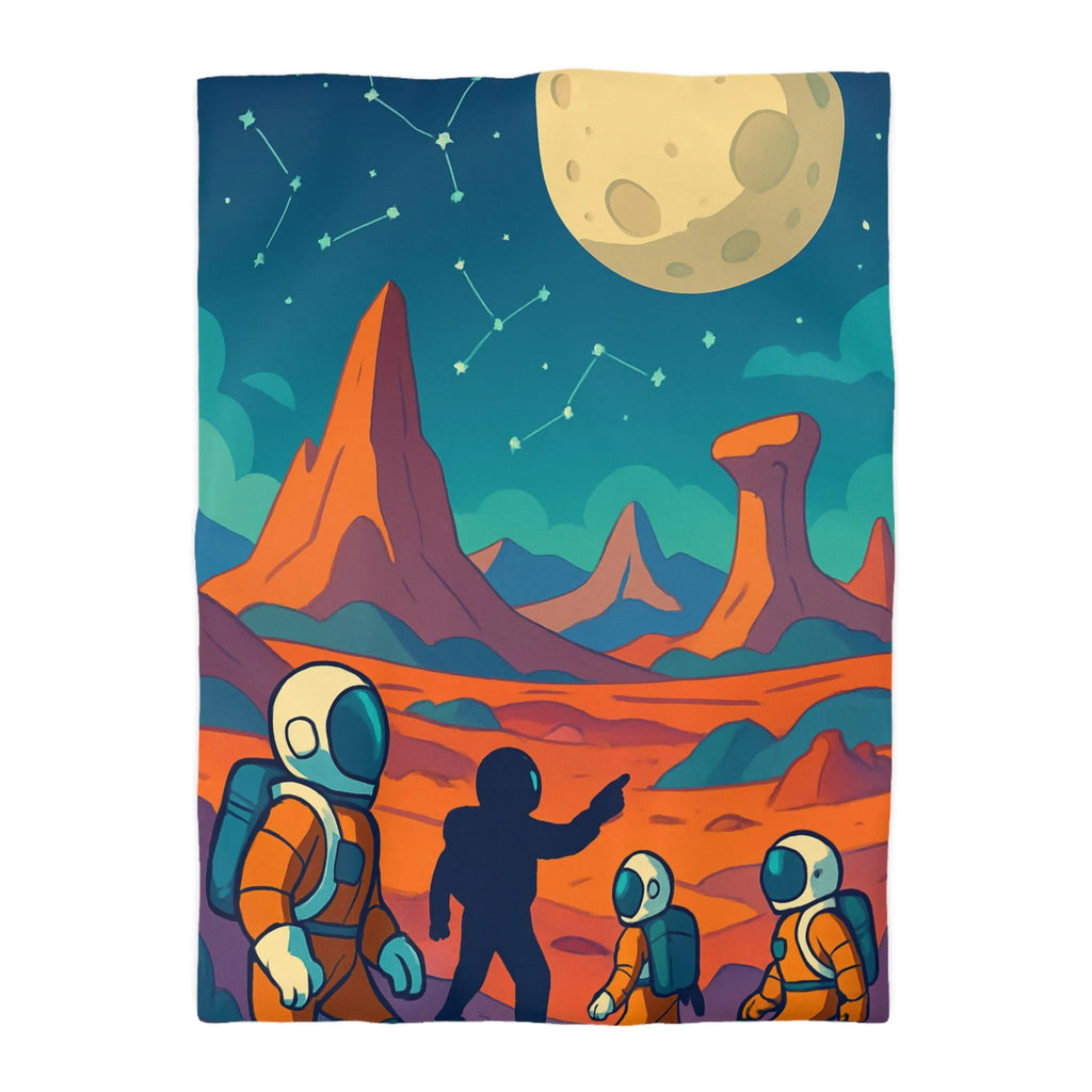 Exploration spatiale colorée : Astronautes sous la lune et constellations étoilées