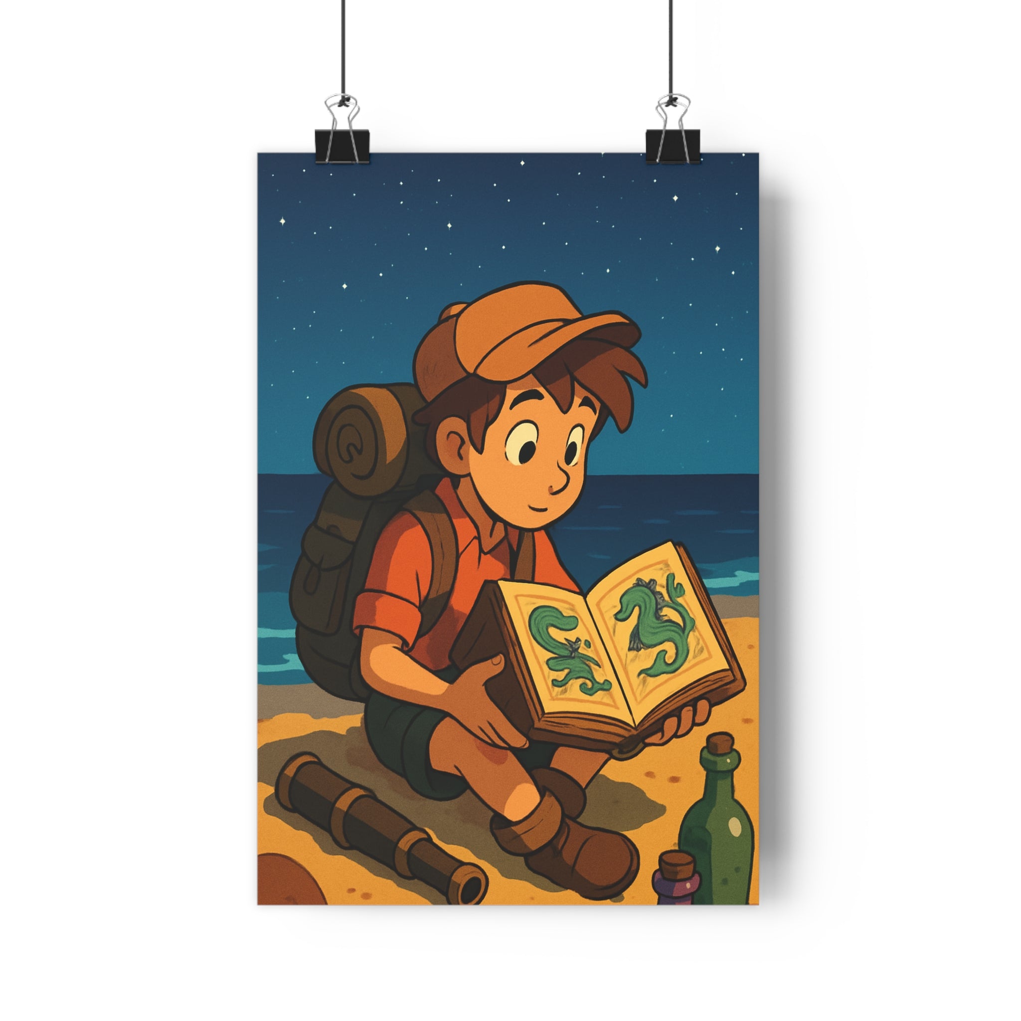 Poster décoratif aventurier bleu brun mystique chambre salon enfant exploration créatif imaginatif paysage unique