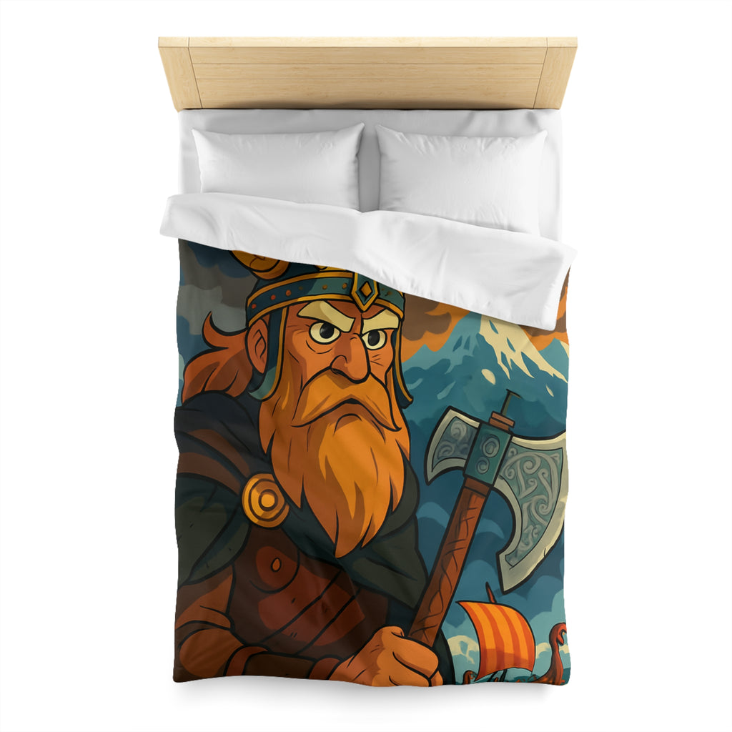 Housse de couette Viking féroce, paysage nordique et drakkar, ambiance mythique captivante