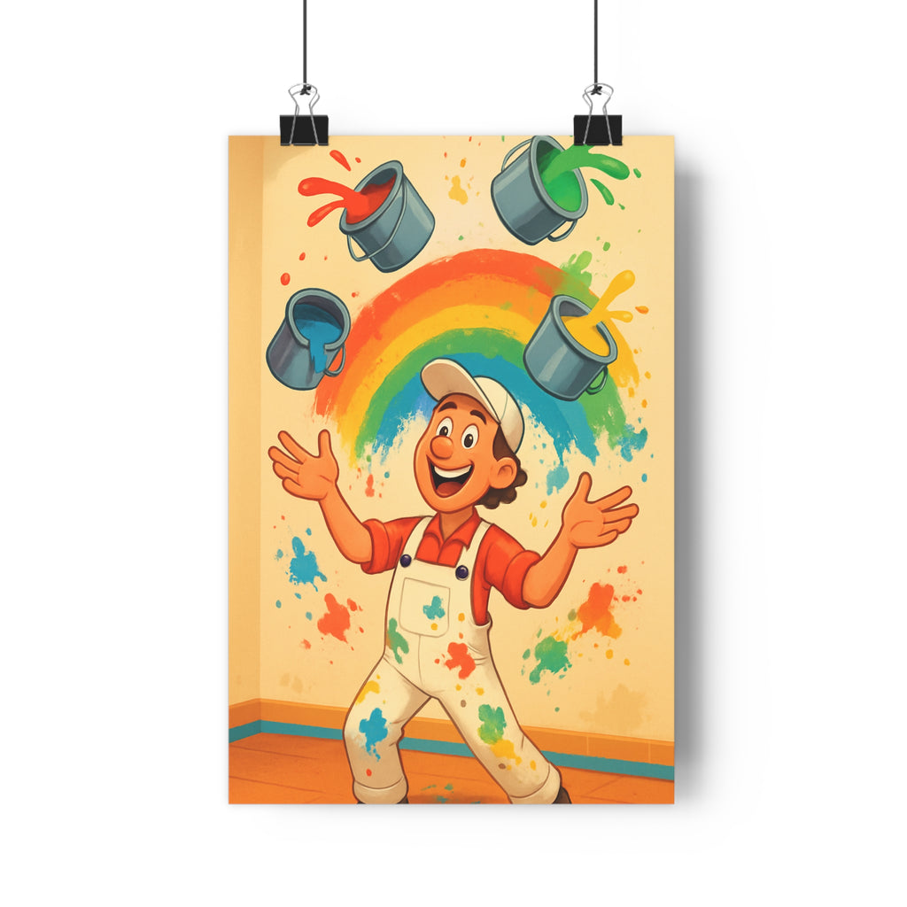Poster décoratif peinture joyeux enfant couleurs vives cartoon aventure chambre ludique vibrant énergique éclaboussé