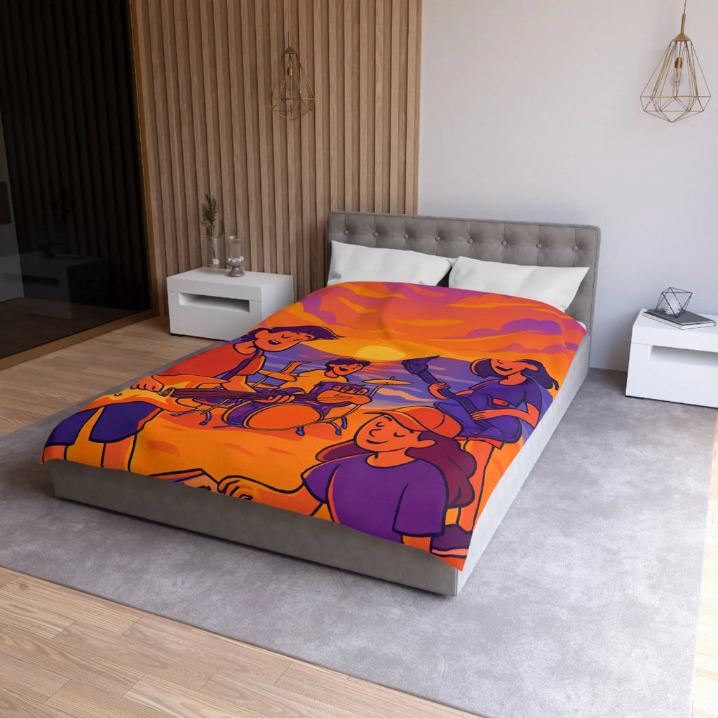 Housse de couette illustration plage coucher de soleil band rock ambiance musicale artistique