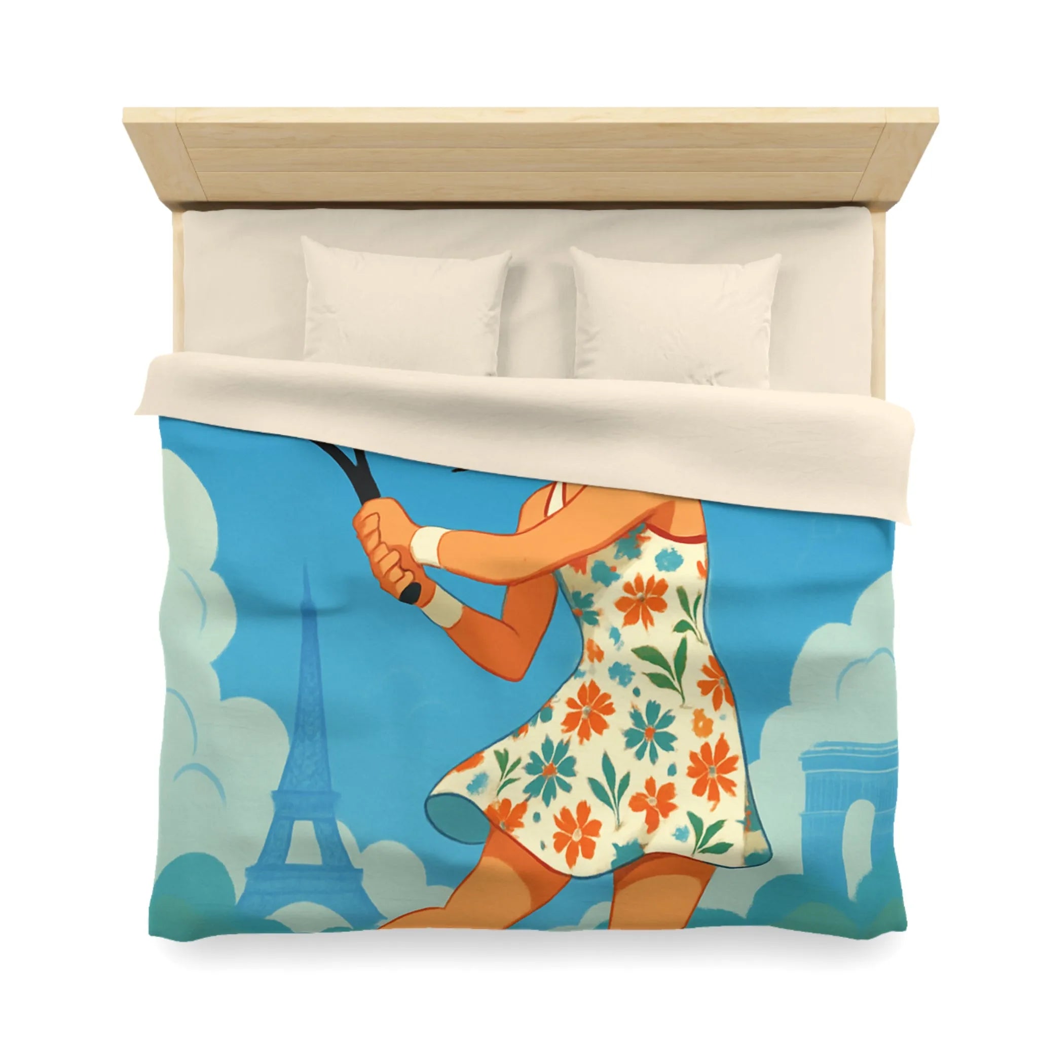 Éclatante Jouneuse de Tennis en Robe Florale avec Décor Parisien et Étoiles Magiques