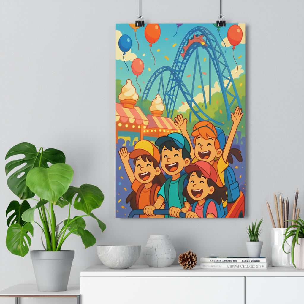 Poster décoratif joyeux enfants manège coloré chambre jeu ambiance festive 30x46 moderne vibrant qualité