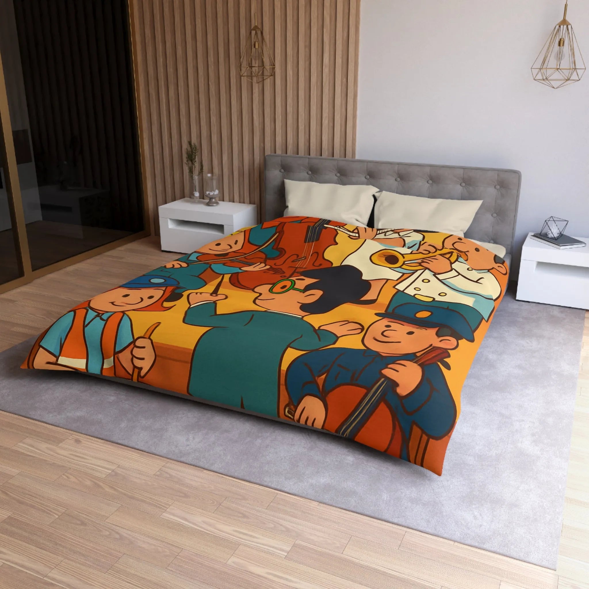 Housse de couette colorée avec illustrations de musiciens habillés en différentes professions