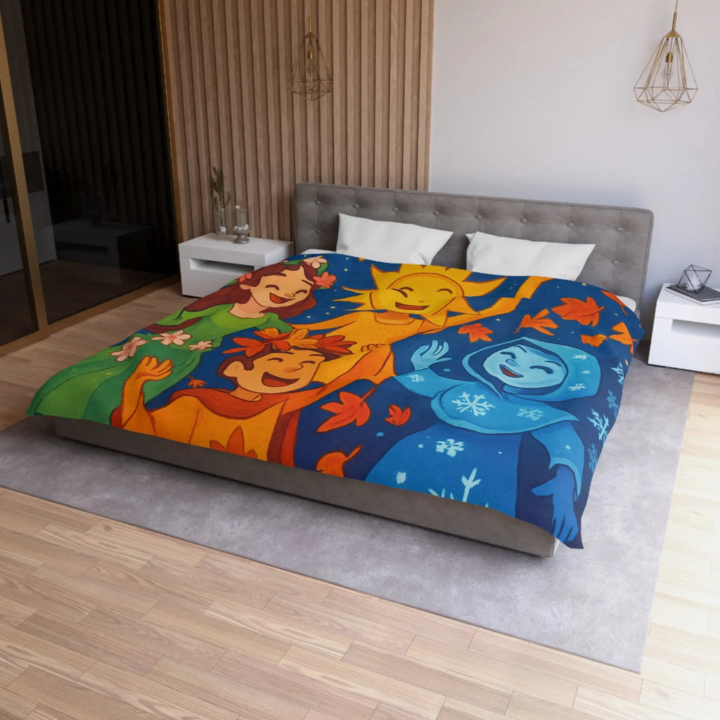 Housse de couette avec illustration festive des quatre saisons en harmonie colorée