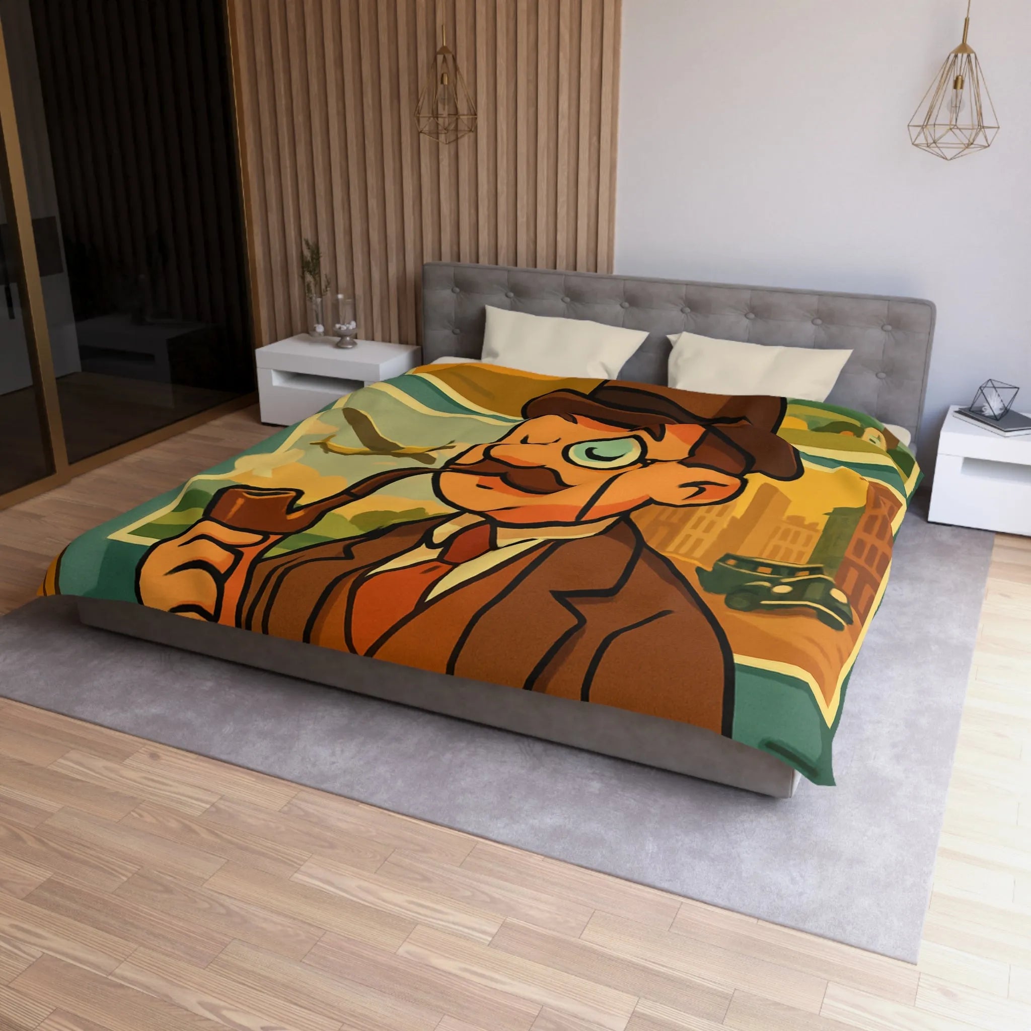 Élégant Gentleman Vintage avec Moustache et Monocle devant Affiches de Voiture et Avion