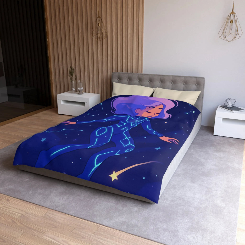 Housse de couette avec motif de personnage en combinaison spatiale et étoiles filantes