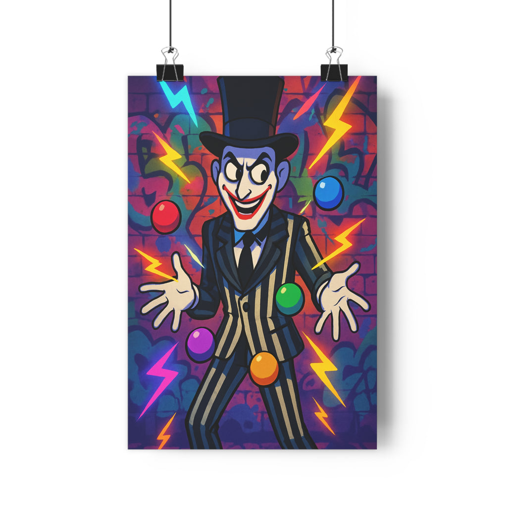 Poster décoratif joker streetart urbain bleu rouge vert jaune dynamique cartoon chambre salon qualité