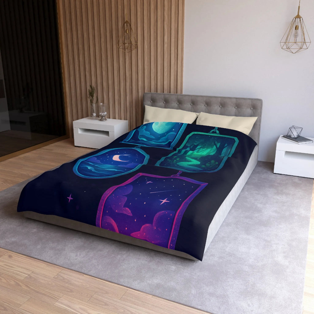 Housse de couette enchanteur avec motifs célestes et paysages rêveurs pour chambres relaxantes