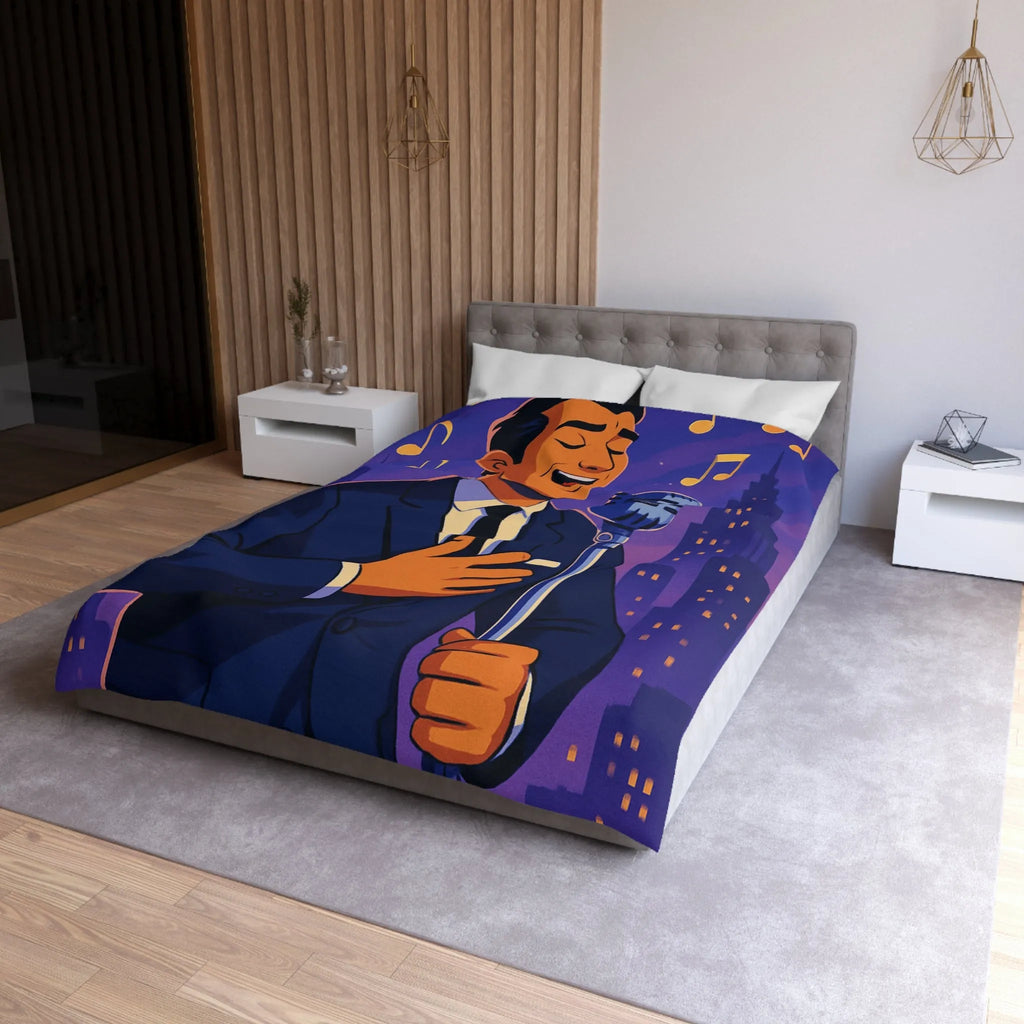 Housse de Couette Élégante pour Amoureux de Musique avec Chanteur et Micro Vintage