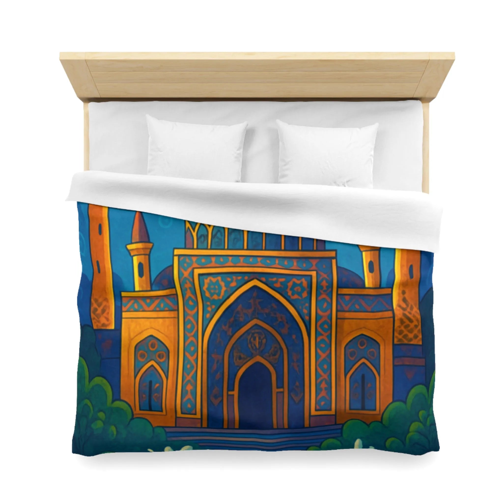 Housse de couette au design oriental avec palais doré sous ciel étoilé exotique