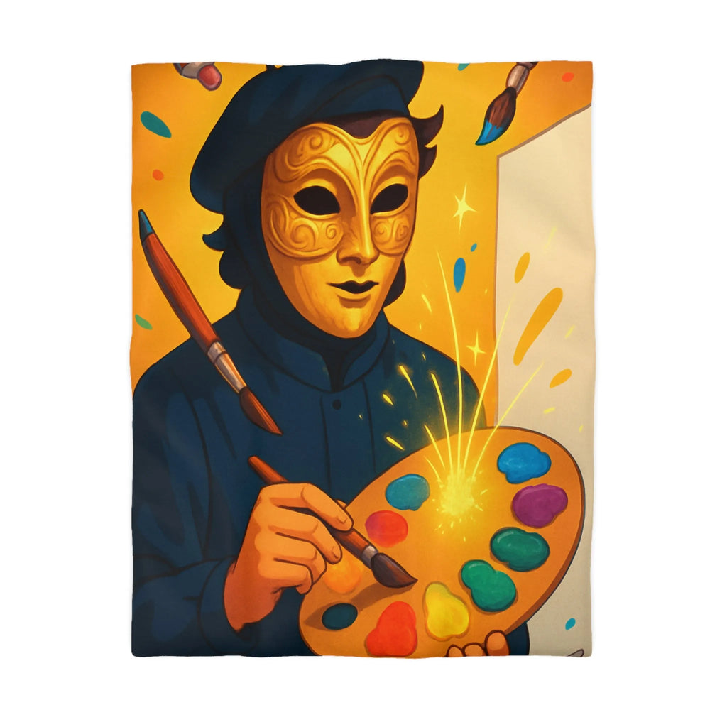 Housse de couette avec artiste masqué créatif et palette éclatante de couleurs vives