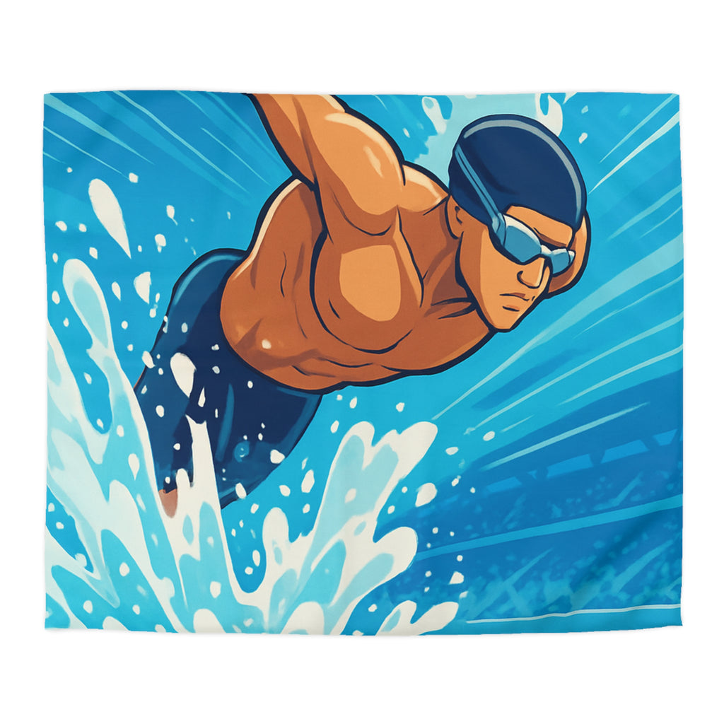 Housse de Couette Représentant Plongeur Dynamique dans Eau Bleutée avec Éclaboussures Énergiques