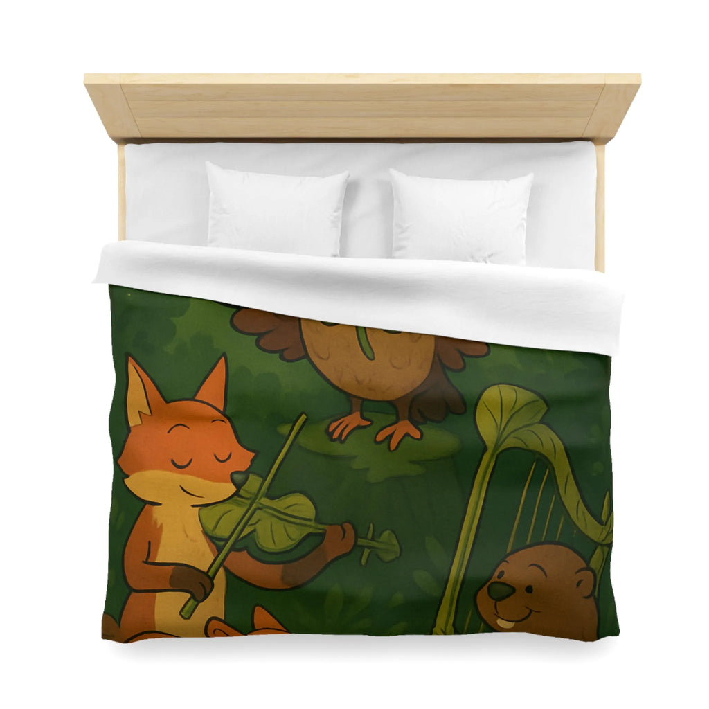 Housse de Couette Douce Forêt Animaux Musiciens Nuit Magique Enfants Nature Verte