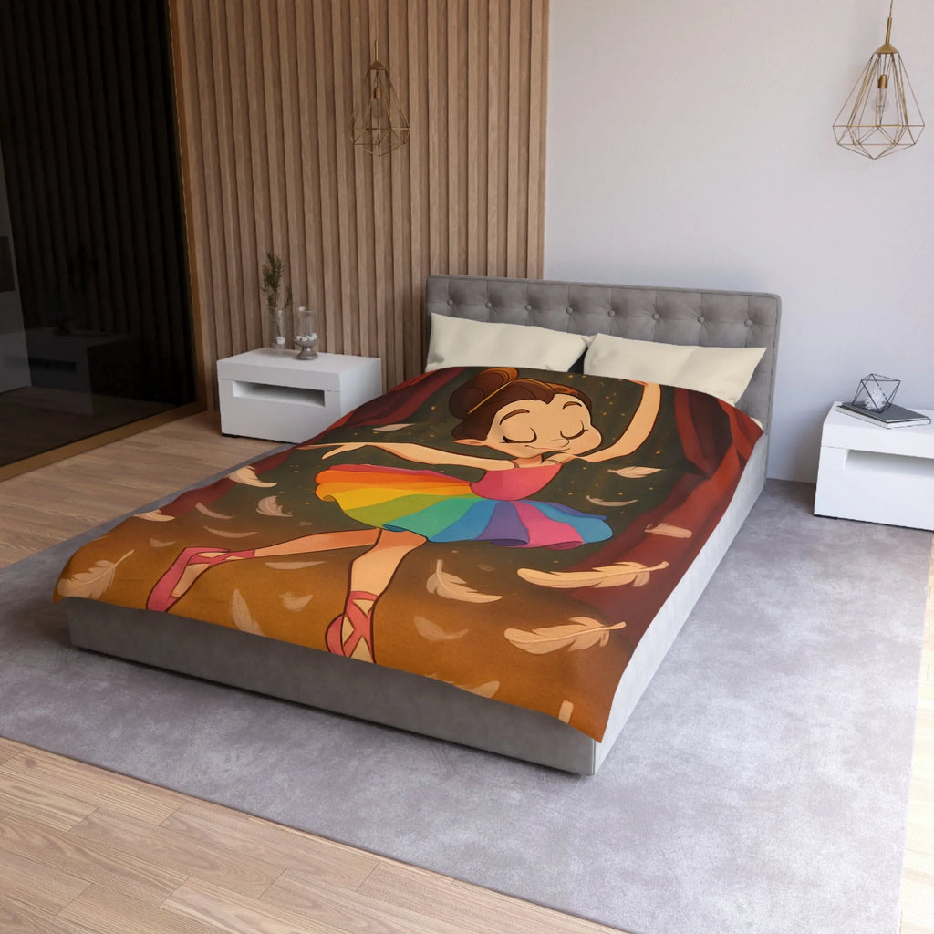 Housse de couette enfant ballerine arc-en-ciel danse plumes féériques pour chambre magique