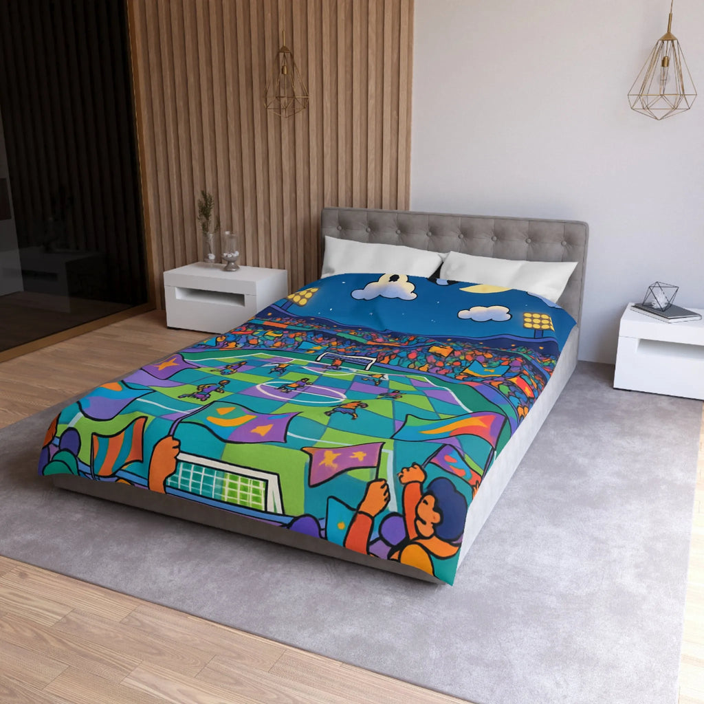 Housse de couette colorée avec motif de stade de football sous ciel étoilé