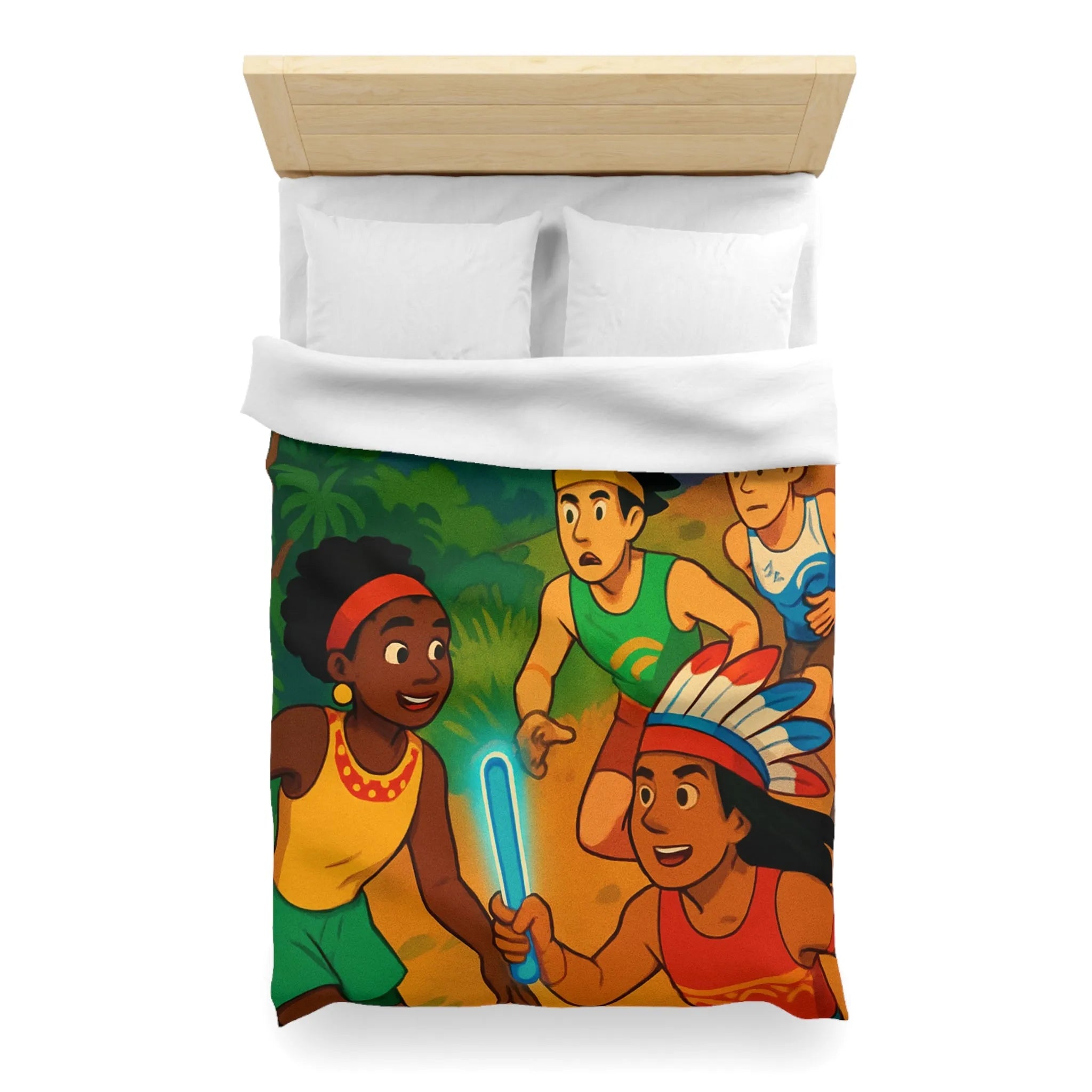 Excursion Nocturne Amusante: Housse de Couette avec Athlètes Courant sous le Ciel Étoilé