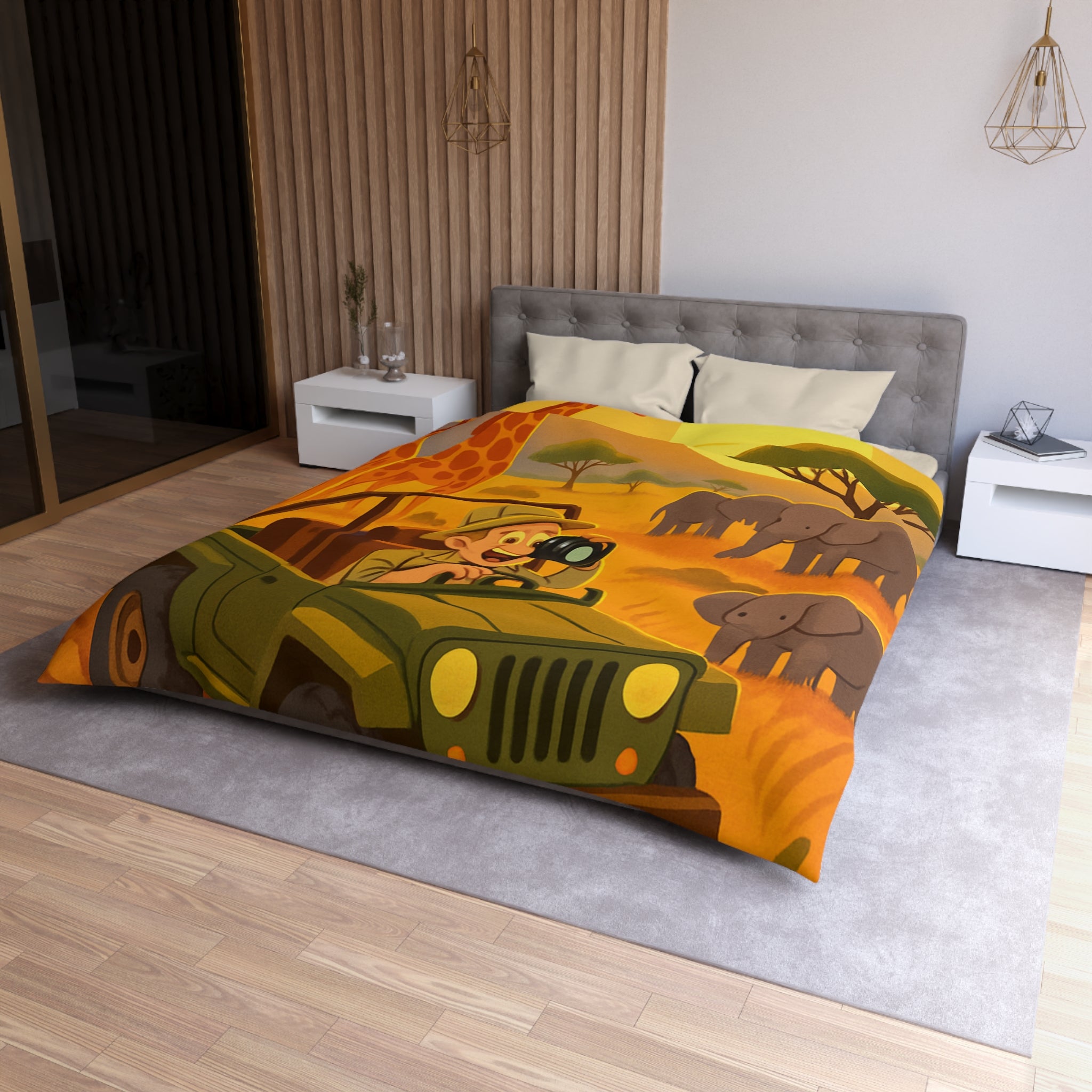 Housse de Couette Safari avec Animaux et Paysage Africain pour Chambre Enfant Aventure