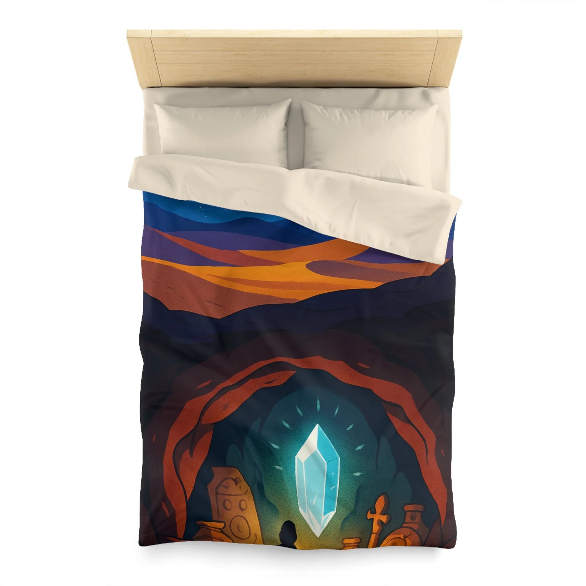 Housse de couette avec paysage nocturne et cristal lumineux dans une grotte mystérieuse