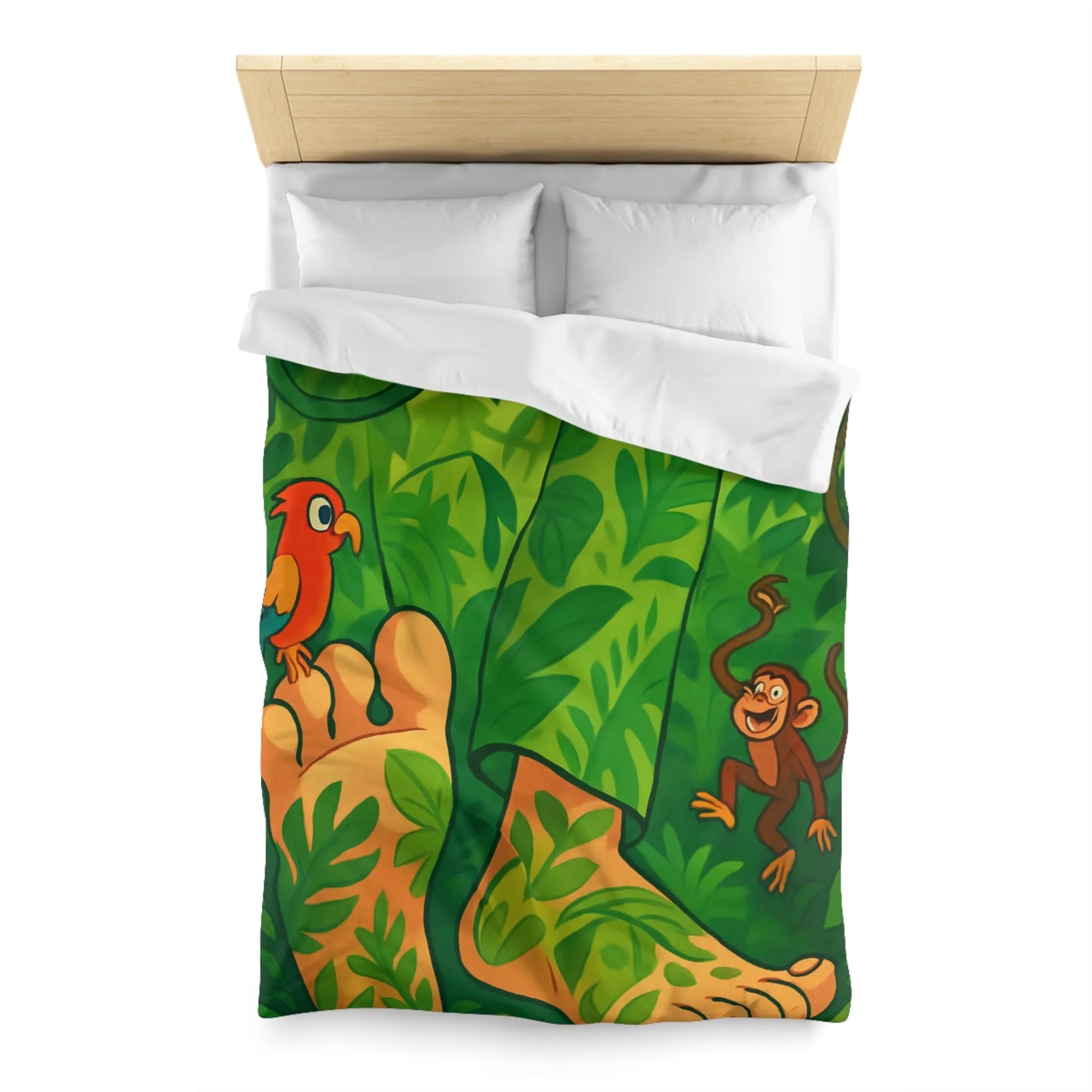 Housse de couette jungle colorée avec singes joyeux et perroquet exotique