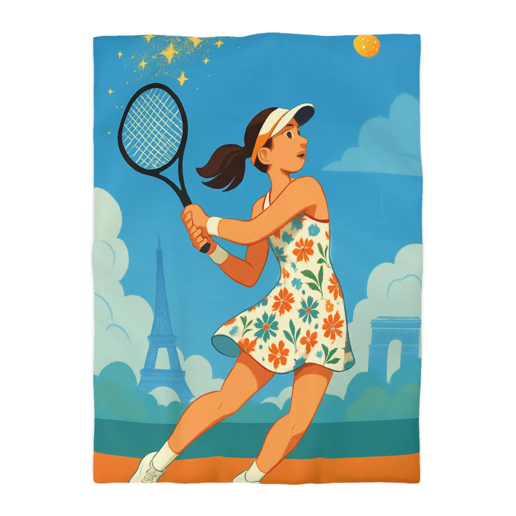 Éclatante Jouneuse de Tennis en Robe Florale avec Décor Parisien et Étoiles Magiques