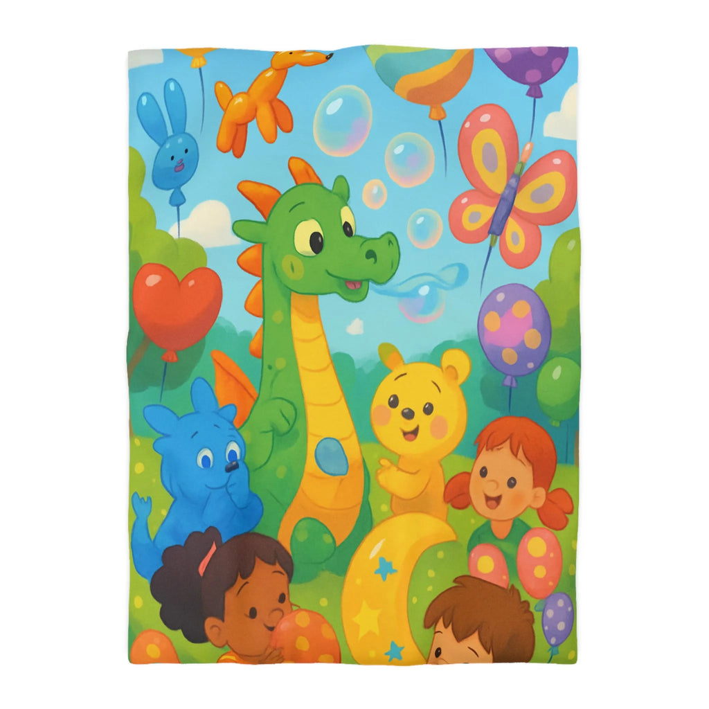 Housse de Couette Enfant Fantaisie Animaux et Ballons Colorés pour Chambre Féérique