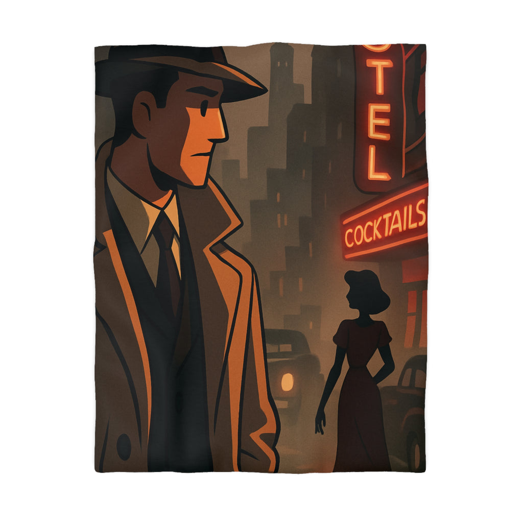 Housse de Couette Noir et Rouge, Design Rétro Vintage, Atmosphère de Film Noir