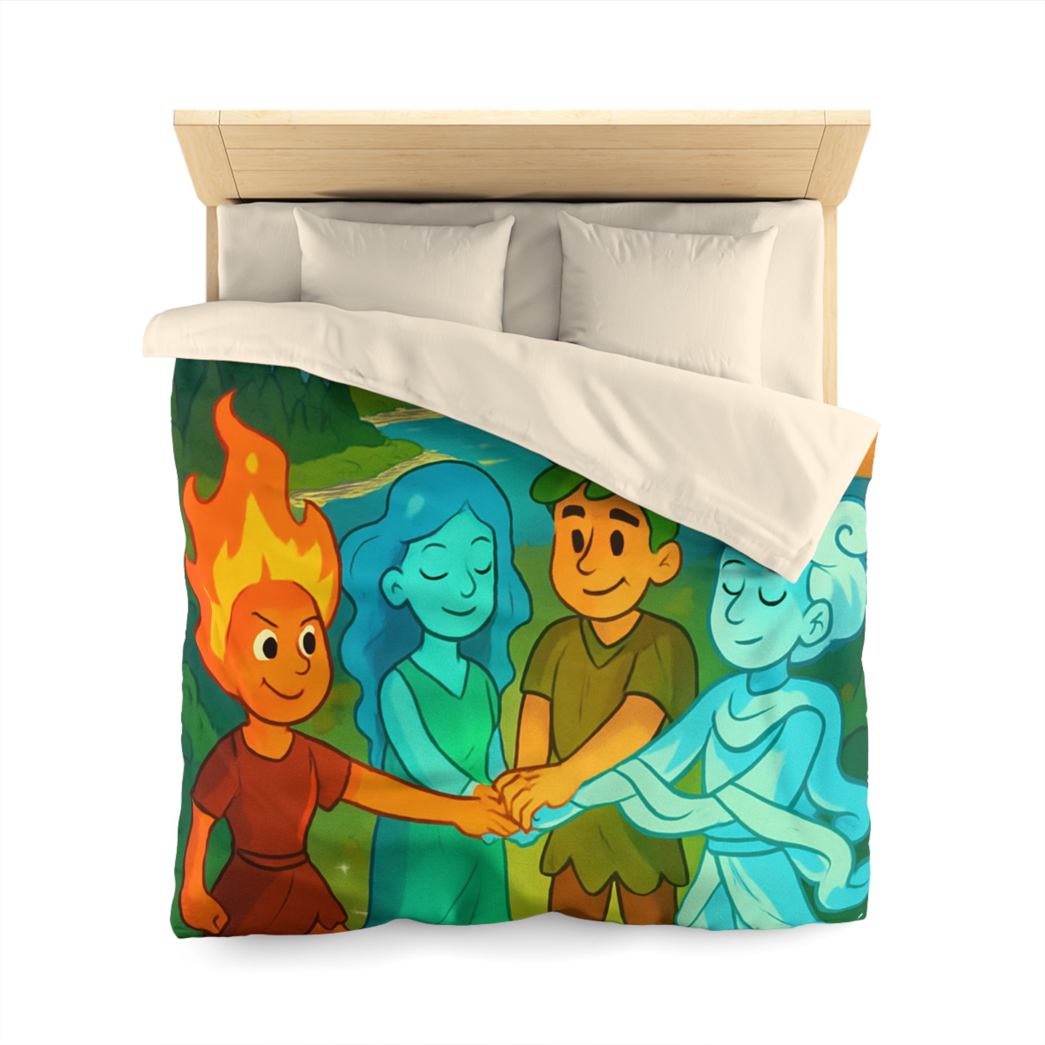 Housse de Couette Nature Enchantée avec Éléments Terre, Feu, Air et Eau Unifiés