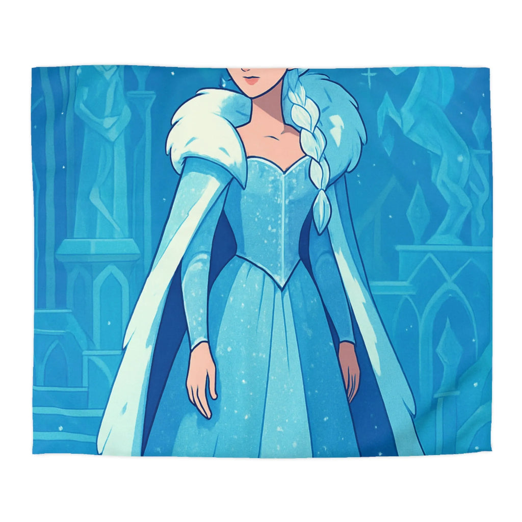 Éblouissante Housse de Couette Reine des Glaces Bleue avec Aurora Boréale et Château