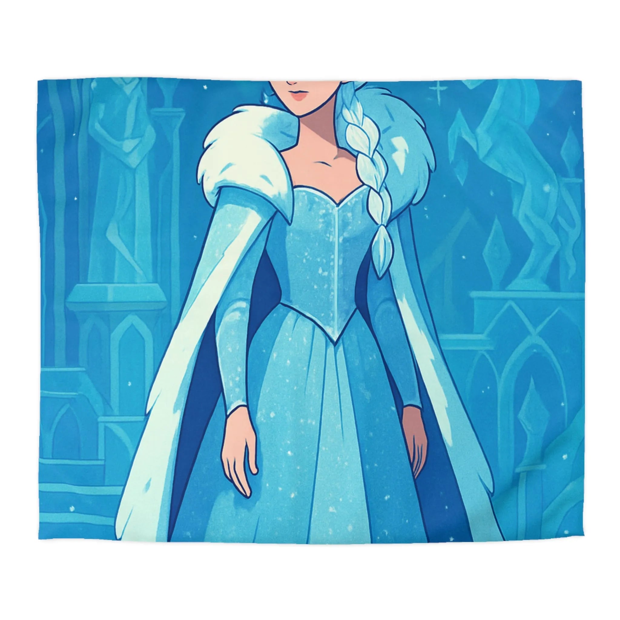 Éblouissante Housse de Couette Reine des Glaces Bleue avec Aurora Boréale et Château