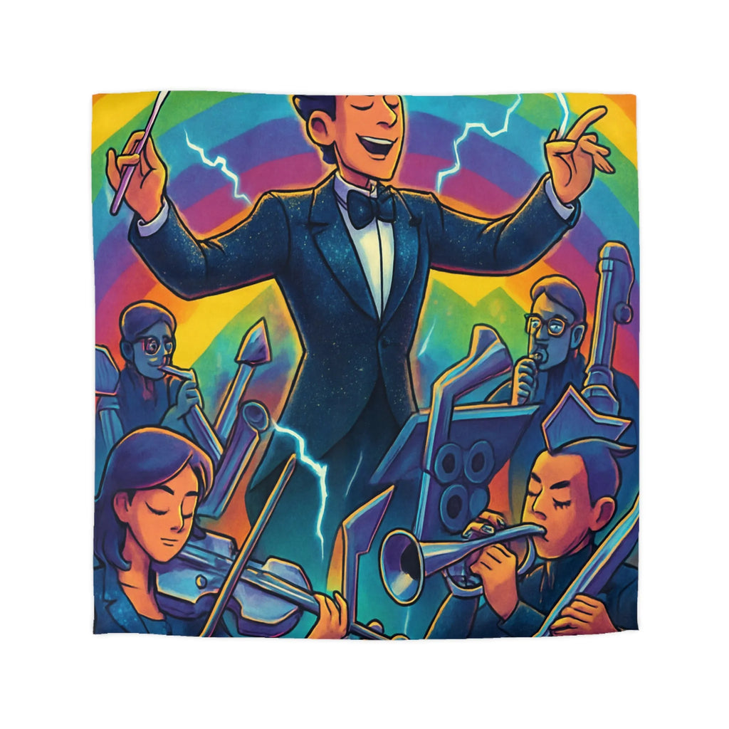 Housse de couette avec orchestre vibrant et chef d’orchestre sous arc-en-ciel lumineux