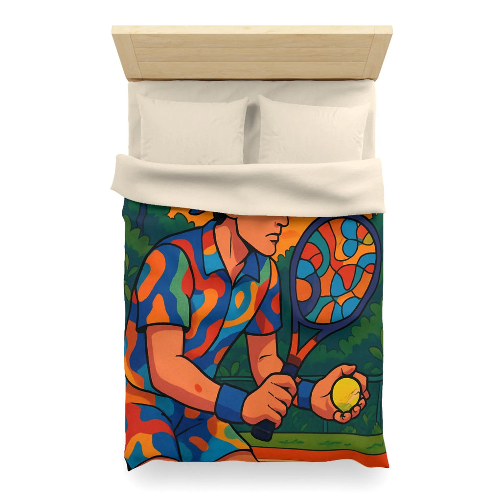 Housse de Couette Colorée Tennis Design Vibrant avec Joueur en Action et Palmiers