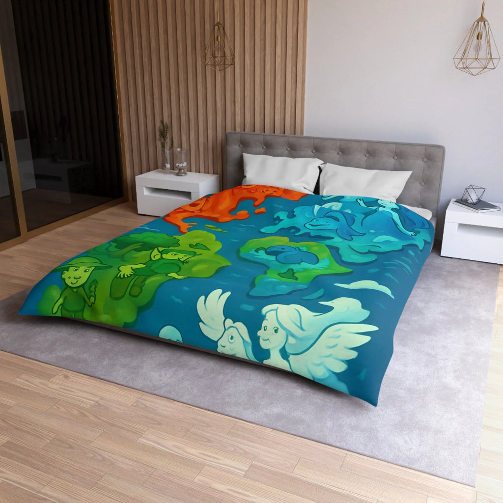 Housse de couette colorée avec illustration ludique des éléments naturels en harmonie