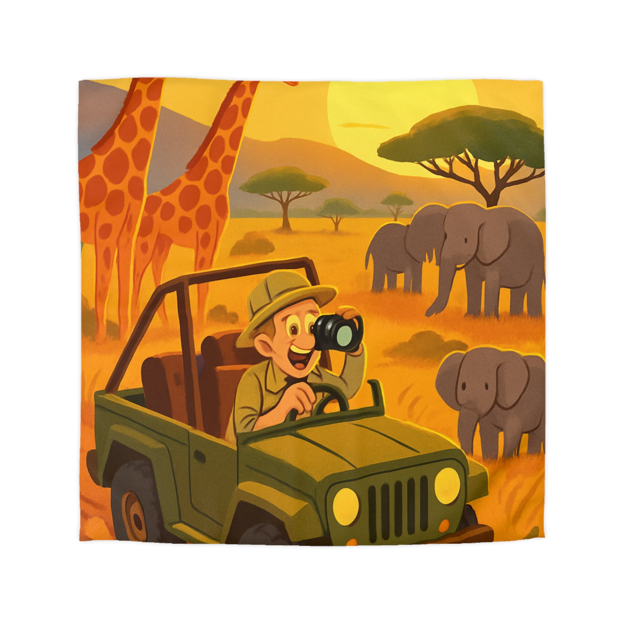 Housse de Couette Safari avec Animaux et Paysage Africain pour Chambre Enfant Aventure