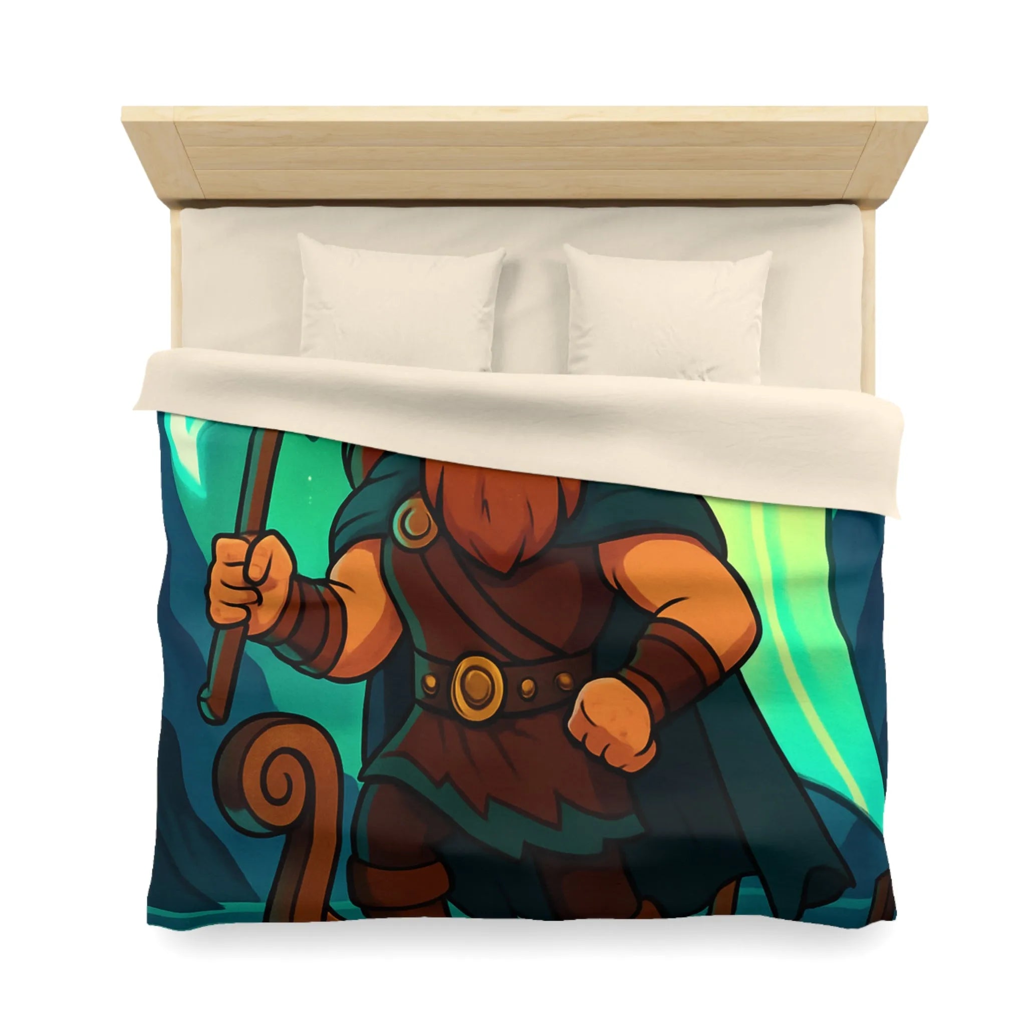 Housse de couette épique viking avec aurore boréale et bateau en pleine mer