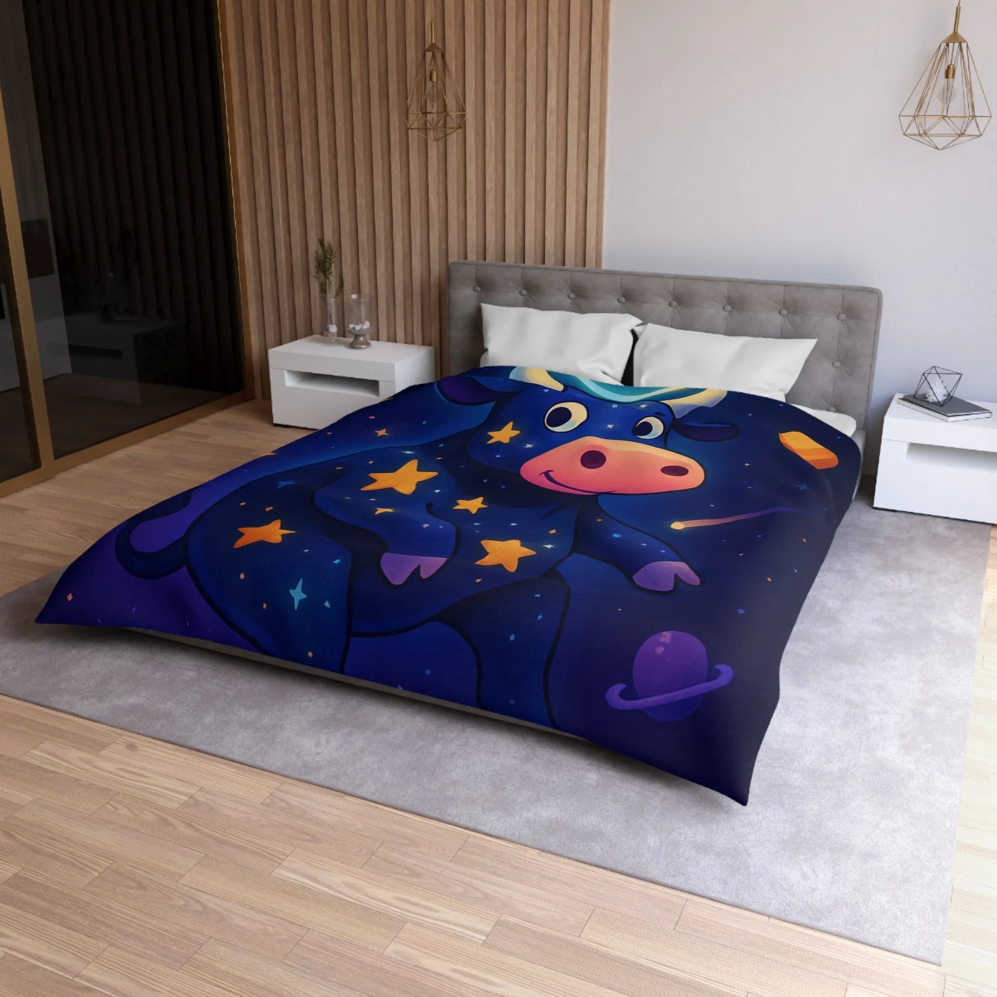 Housse de couette enfant avec taureau cosmique et étoiles au ciel enchanteur