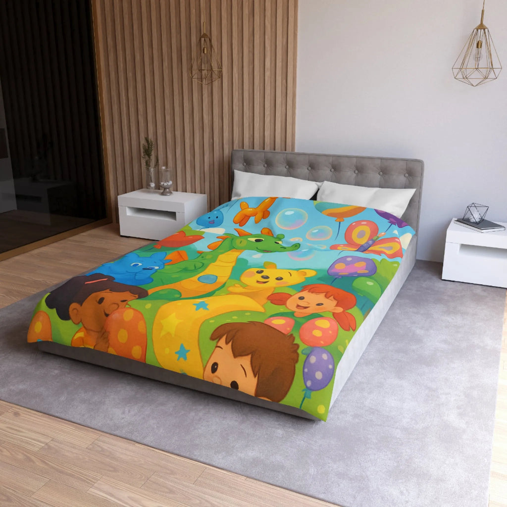 Housse de Couette Enfant Fantaisie Animaux et Ballons Colorés pour Chambre Féérique