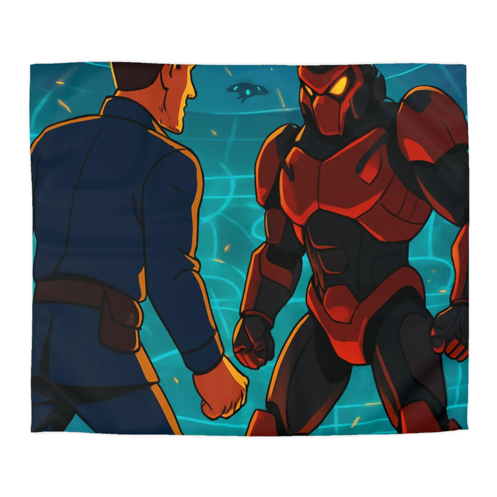 Housse de Couette avec Design Futuriste de Robot et Personnage en Armure Rouge