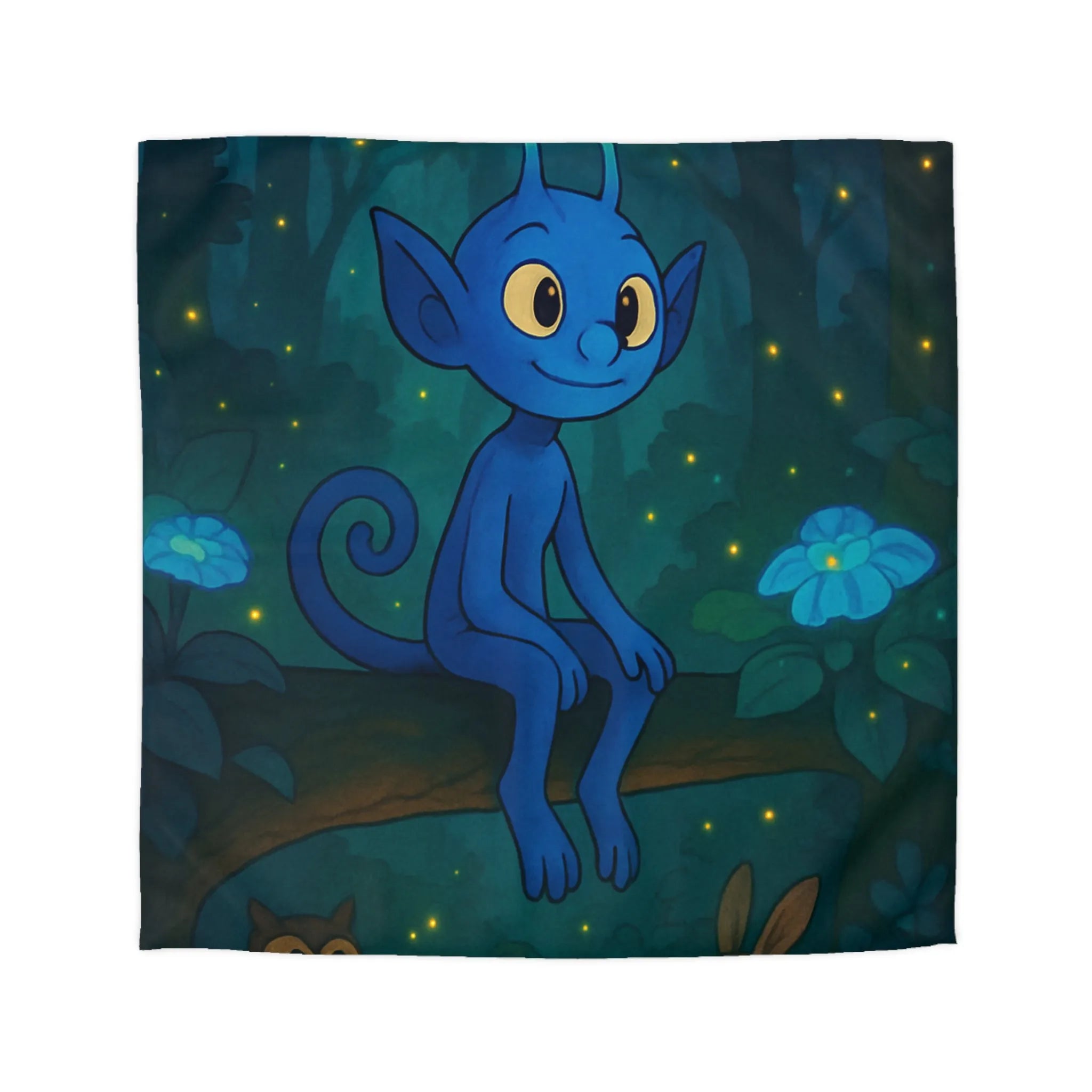 Housse de couette magique avec créature bleue lumineuse et forêt enchantée nocturne